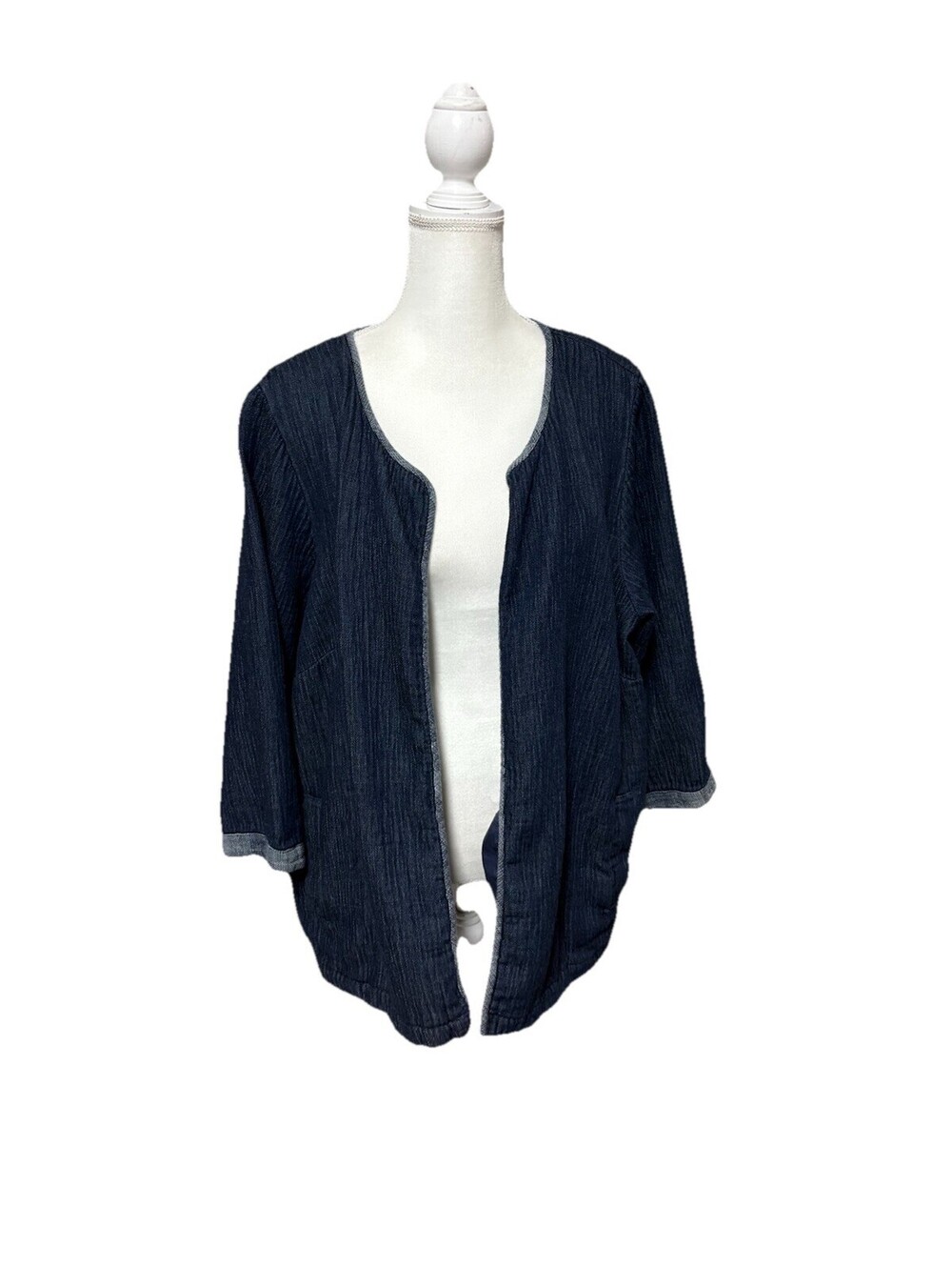 Eileen Fisher Denim Organic Cotton Round Neck Short Jacket Size 2X